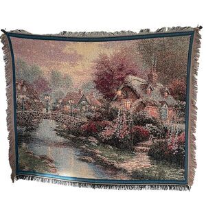 Thomas Kinkade‎ Tapestry Throw Blanket Lamplight Bridge Painter of Light 48x60